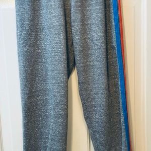 NWT AVIATOR NATION 5 STRIPE SWEATPANTS - HEATHER GREY // NEON RAINBOW.